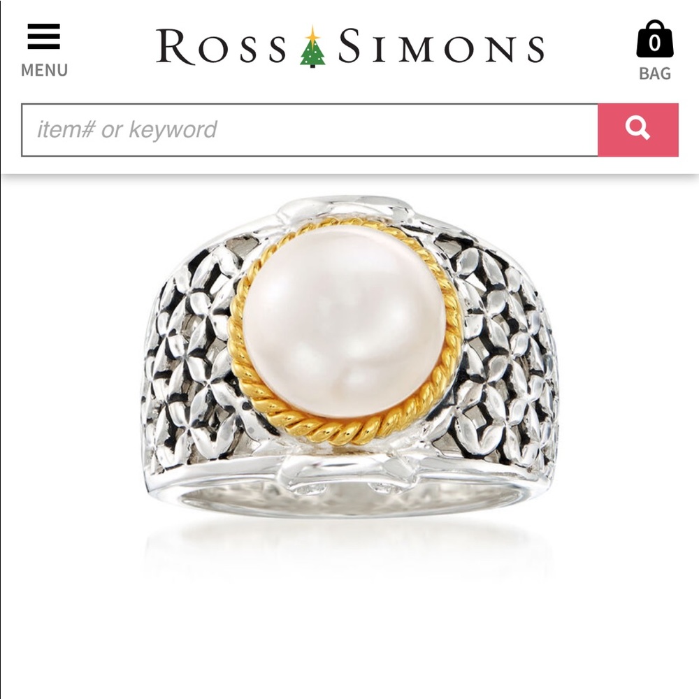 NWT silver Pearl ring with 18k gold over silver